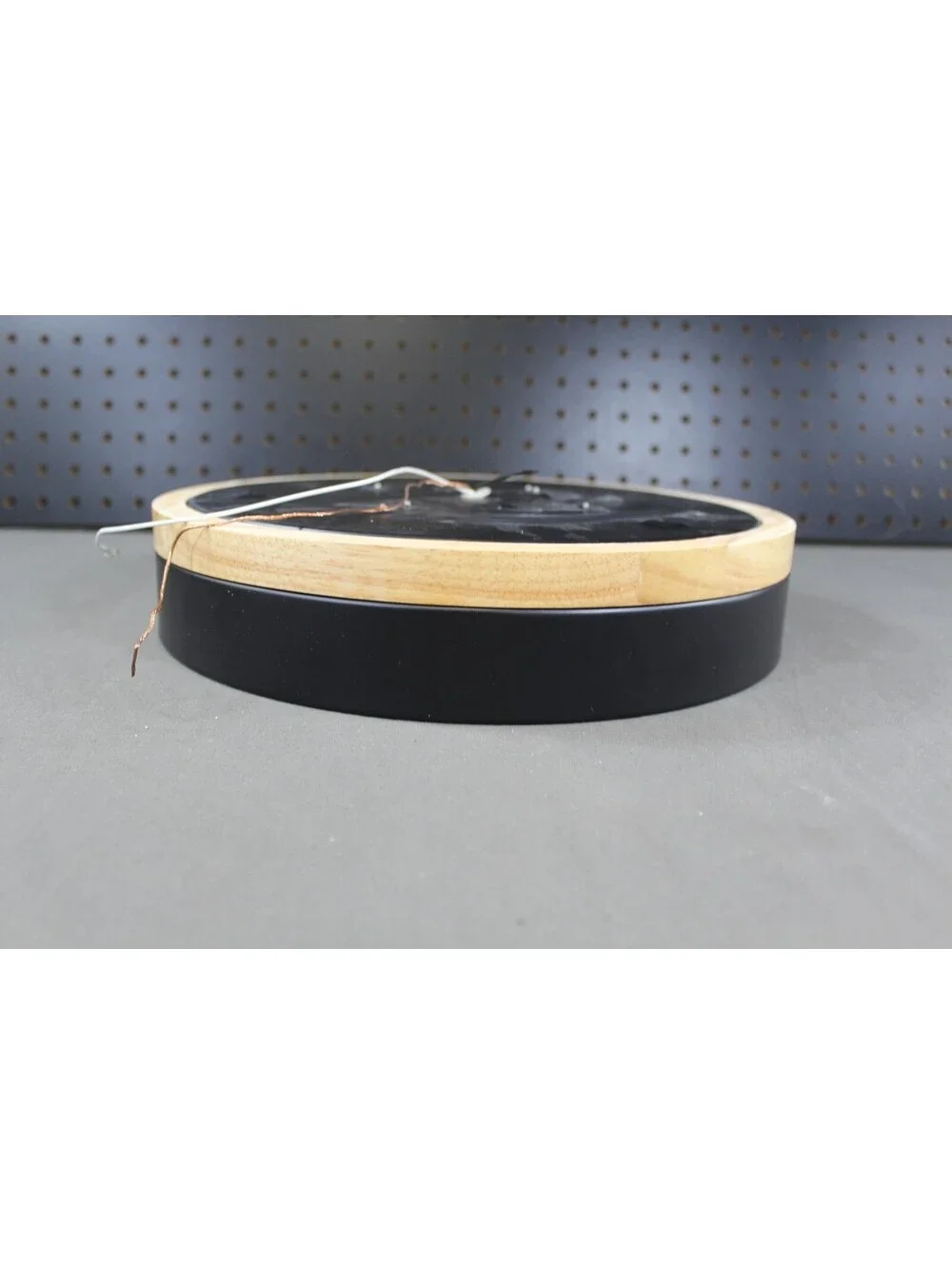 Modern Round LED Flush Mount Ceiling Light Black Wood Accent